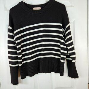 Philosophy Sweater Women’s L Black White Stripes Crewneck Pullover Crop Top